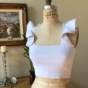 LF White Ruffle Strap Cropped Tank Top